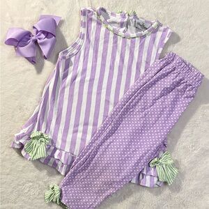 Rare Editions Purple Striped and Polka Dot Outfit with matching bow